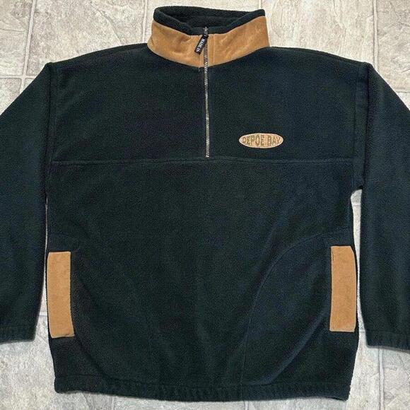 Vintage Fleece Jacket Made In USA 80s 90’s Forest Green Full Zip Depoe Bay Large - Picture 1 of 12
